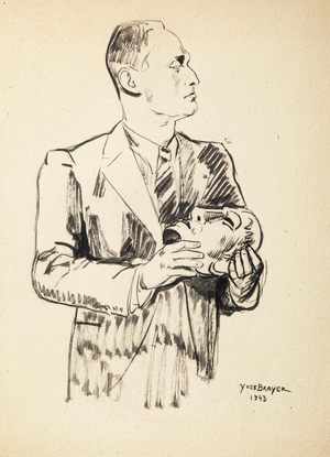Yves Brayer, La Masque, 1943, Pen Drawing