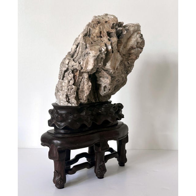 Off-white Rare Chinese Xuan Scholar Stone on Display Stand For Sale - Image 8 of 18