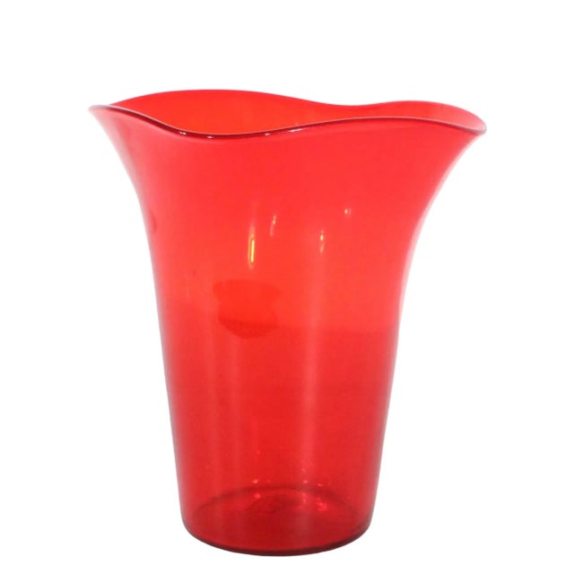 Glass Mid Century Red Glass Vase Attributed to Viking Glass, Circa 1950's For Sale - Image 7 of 10