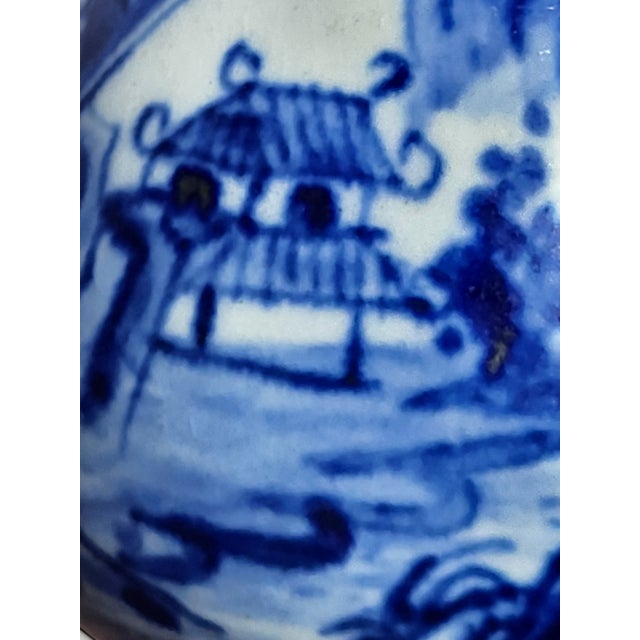 Flow Blue Porcelain Vase With Traditional Asian Landscape For Sale - Image 9 of 12