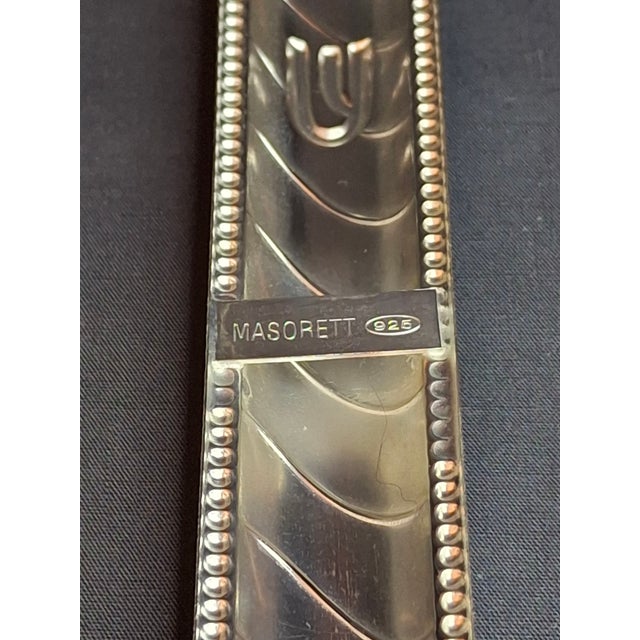 Silver Vintage Masorett Israel Sterling Silver 925 Mezuzah Case Diagonal Ribbed Beaded For Sale - Image 8 of 11