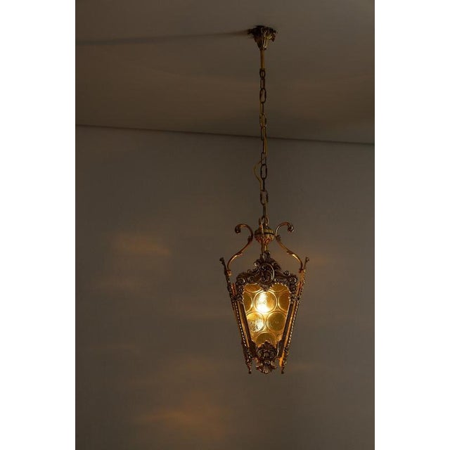 Rococo Mid-Century Hall Lantern with Yellow Bottle-Bottom Glass, 1950s For Sale - Image 3 of 11