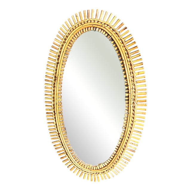 Mid-Century Bamboo Mirror, 1960s For Sale