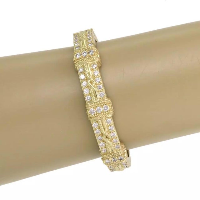 Stambolian Bracelet 2.4ct Diamond 18k Yellow Gold Floral Cuff For Sale - Image 4 of 4