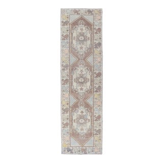 Classic Medallion Design Turkish Oushak Runner in Soft Pastel Tones For Sale