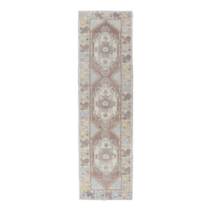 Classic Medallion Design Turkish Oushak Runner in Soft Pastel Tones