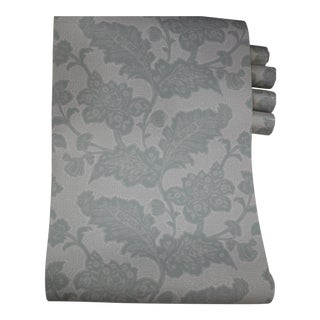 Schumacher Colonial Williamsburg Collection "Brush Everard Damask" 'Aqua' Blue Wallpaper - 4 Double Rolls For Sale