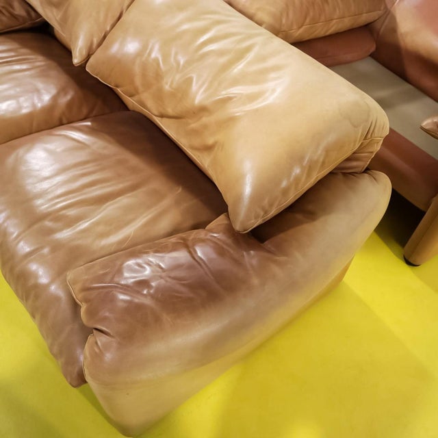Maralunga Living Room Set in Tan Leather by Vico Magistretti for Cassina, 1970s, Set of 3 For Sale - Image 14 of 18