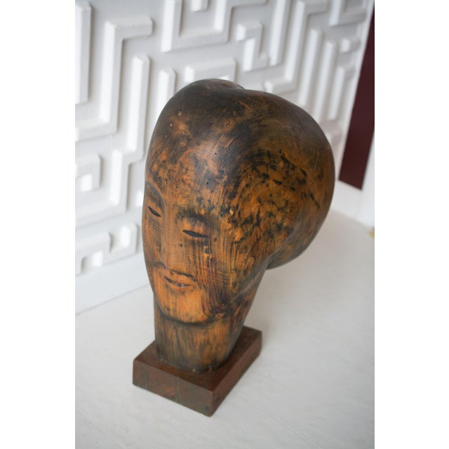 1980s 1980s Post Modern Solid Wood Carved Head Tabletop Statue For Sale - Image 5 of 9