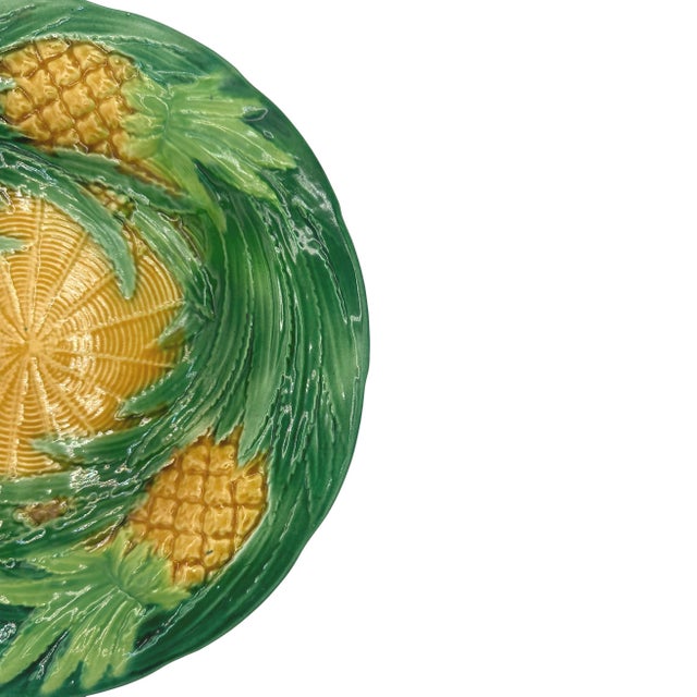 George Jones A George Jones Majolica Pineapples on Basketweave Plate, English, Ca. 1870 For Sale - Image 4 of 7