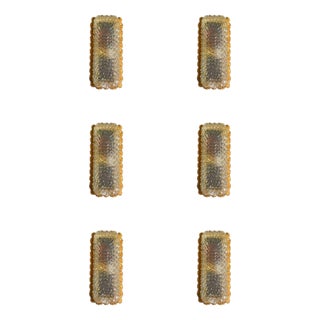 Diamond-Cut Crystal and Gilt Bronze Sconces from Glashütte Limburg, 1950, Set of 6 For Sale