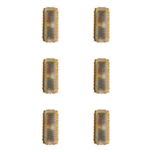 Diamond-Cut Crystal and Gilt Bronze Sconces from Glashütte Limburg, 1950, Set of 6 For Sale