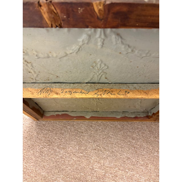 Wood Postmodern Abstract Surrealism Impasto Oil on Antique Wood Paneling Signed For Sale - Image 7 of 7