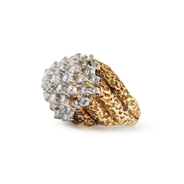 Vintage 18k Yellow Gold Platinum 7.04ctw Two-Tone Bombe Cluster Cocktail Ring, Size 6 For Sale - Image 4 of 8