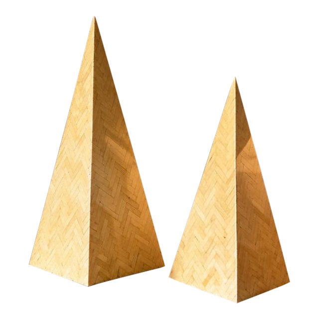 1980s Postmodern Tessellated Bone Pyramid Obelisk Sculptures – A Pair For Sale