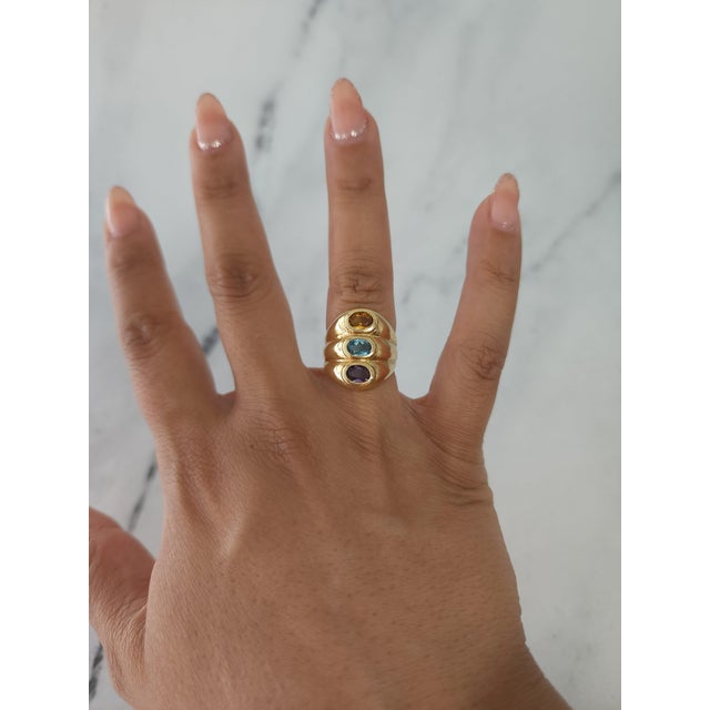 ♥ Ring Summary ♥ Main Stone: Amethyst, Citrine, Blue Topaz Stone Cut: Oval Band Material: 14k Yellow Gold Dimensions: 20mm...