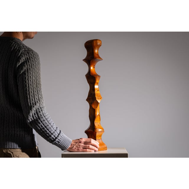 Brown Minimalist Abstract Handcarved Sculpture, 1970s, Wood For Sale - Image 8 of 15