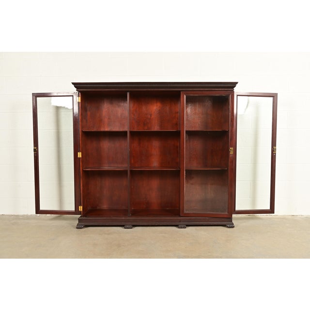 Late 19th Century R. J. Horner Style American Empire Carved Mahogany Glass Front Triple Bookcase Cabinet, Circa 1890s For Sale - Image 5 of 13