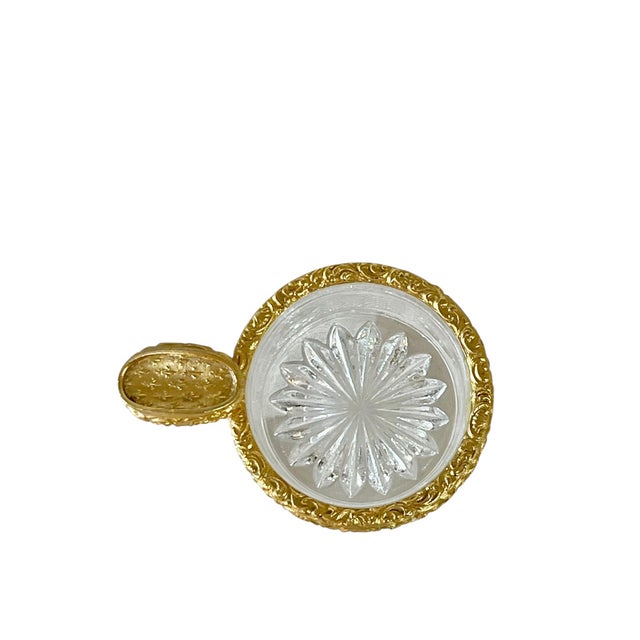 French Vintage French Cut Glass and Brass Fleur De Lis Personal Size Ashtray Dish For Sale - Image 3 of 8