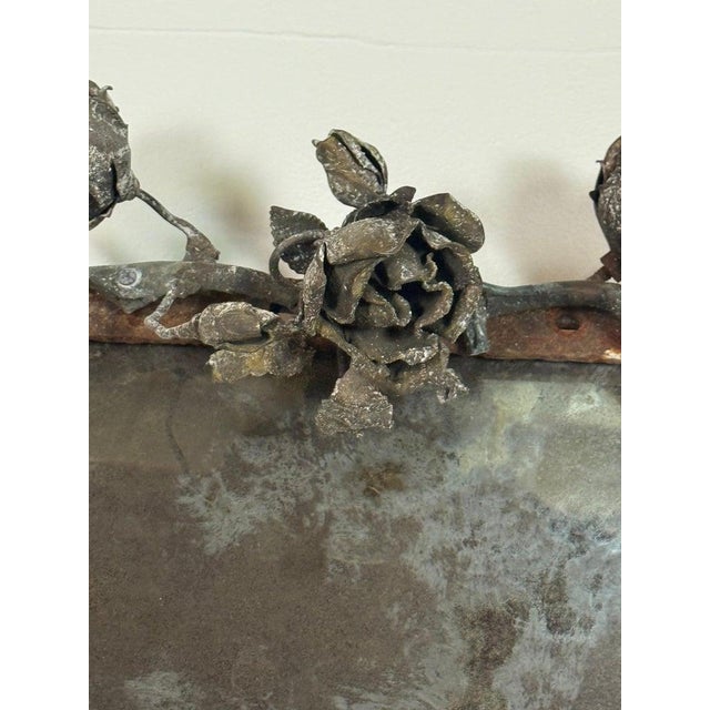 Verdigris Antique Mid-Century Wrought Iron Mirror With Floral Motif For Sale - Image 8 of 16