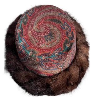 Vintage Lanvin Paisley Wool & Mink Fur Pillbox Hat
