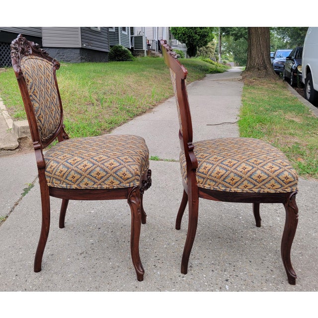 Late 19th Century Victorian Carved Rosewood Parlor Chairs For Sale - Image 4 of 15
