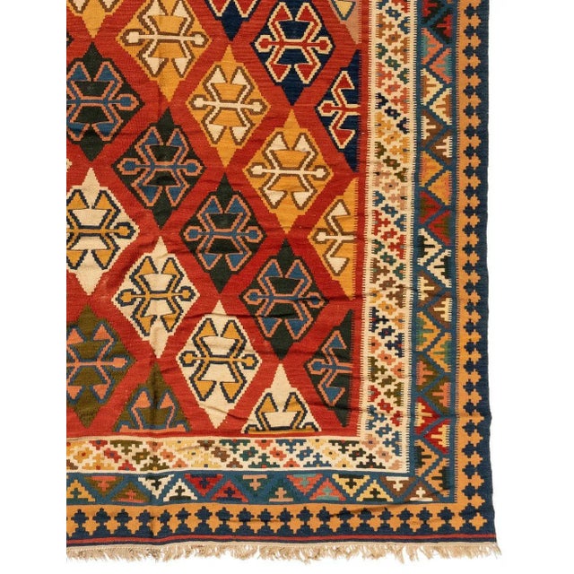 1940s Red Caucasian Kilim Geometric Rug For Sale - Image 4 of 5