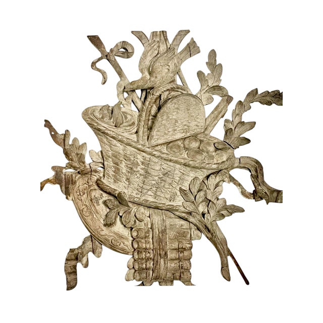 Gray Mid 19th Century Pair of Hand Carved Wood French Provincial Wall Plaques Featuring a Bird Nest and Musical Instrument For Sale - Image 8 of 18