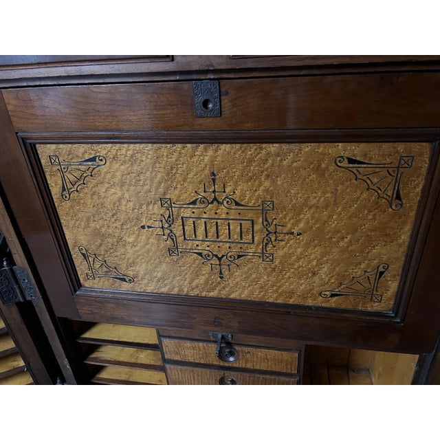 19th Century Antique Wooton Patent Secretary Desk in Burl Walnut For Sale - Image 11 of 18