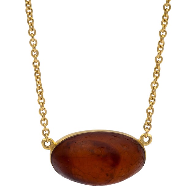 Tiffany & Co Elsa Peretti Rare Vintage Amber Pendant Necklace 18k Ylw Gold 24" For Sale