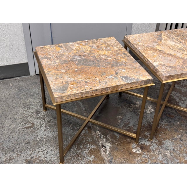 2010s Bassett Furniture Square Stone Top End Tables, Pair For Sale - Image 5 of 12