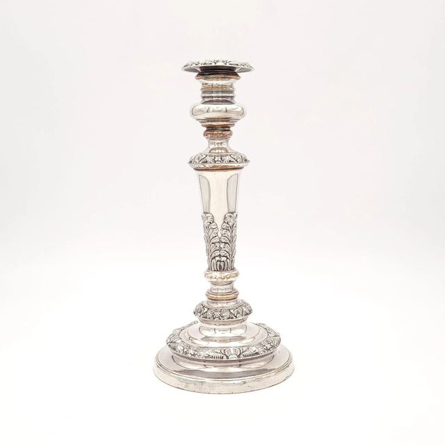 An English Sheffield plate Regency period candlestick, circa 1820.