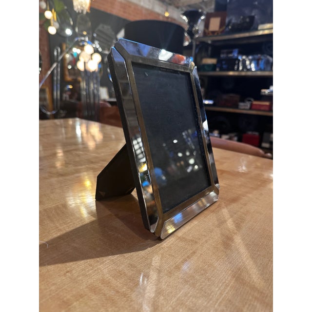 Metal Vintage Italian Chrome and Brass Picture Frame 1980s For Sale - Image 7 of 8