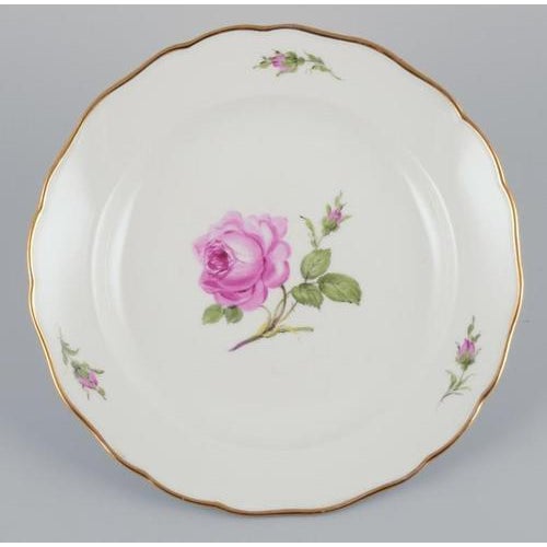 German Pink Rose Deep Dinner Plates from Meissen, 1930s, Set of 4 For Sale - Image 3 of 9