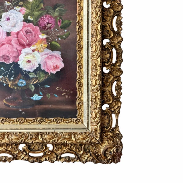 Early 20th Century Ornate Gilt Rococo Style Frame With Floral Still Life Painting For Sale - Image 11 of 12