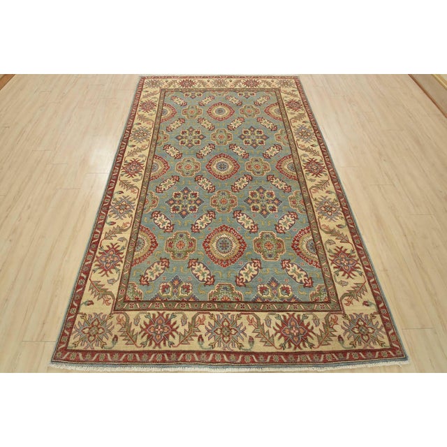 Tribal Kazak Rug 5’11” X 9’4” Blue Wool Tribal Hand-Knotted Oriental Carpet For Sale - Image 3 of 12