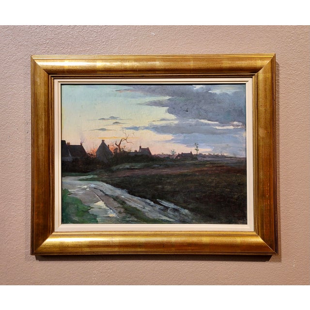 19th century French School-Silhouette of a Creepy Village at Dusk-Oil painting French Impressionist - Oil painting on...
