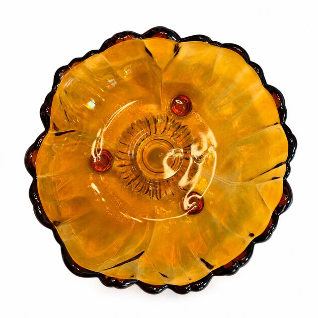 Mid-Century Modern Vintage Amber Sunflower Footed Glass Bowl, Attributed to Indiana Glass For Sale - Image 3 of 8