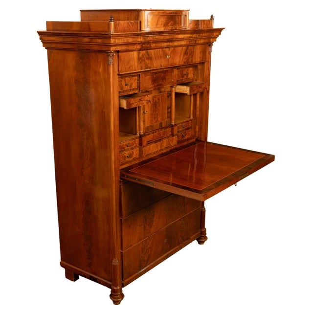 Antique Austrian Flame Mahogany Inlaid Rosewood Biedermeier Secretary Chest 1820 For Sale - Image 11 of 17