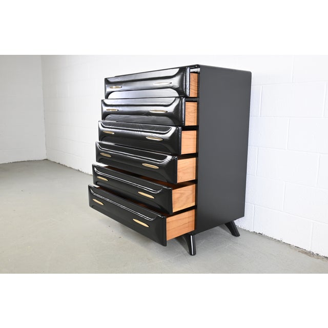 Franklin Shockey Mid Century Modern Sculpted Pine Highboy Dresser For Sale - Image 9 of 12