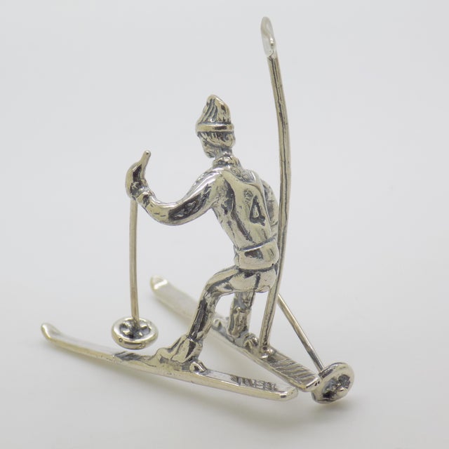 Metal Vintage Italian Handmade Genuine Silver Slalom Skier Figurine, 1970s For Sale - Image 7 of 14