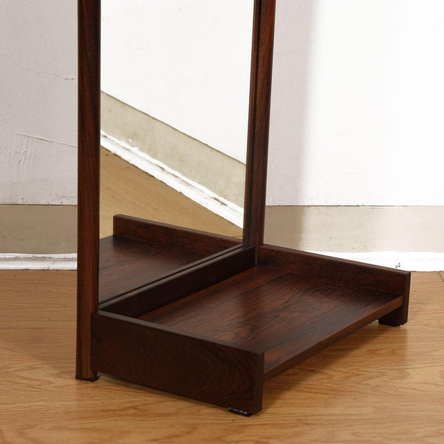 Wood Slim & Long Danish Modern Mirror in Rosewood With Shelf For Sale - Image 7 of 11