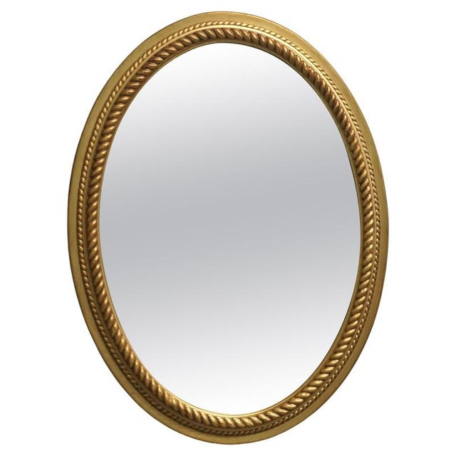 Glass Large Gilt Oval Mirror with Rope Edging Border, 1960 For Sale - Image 7 of 7