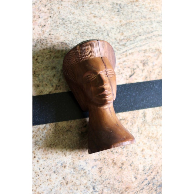 Brown Mid 20th Century Carved Wood Head Sculpture For Sale - Image 8 of 10