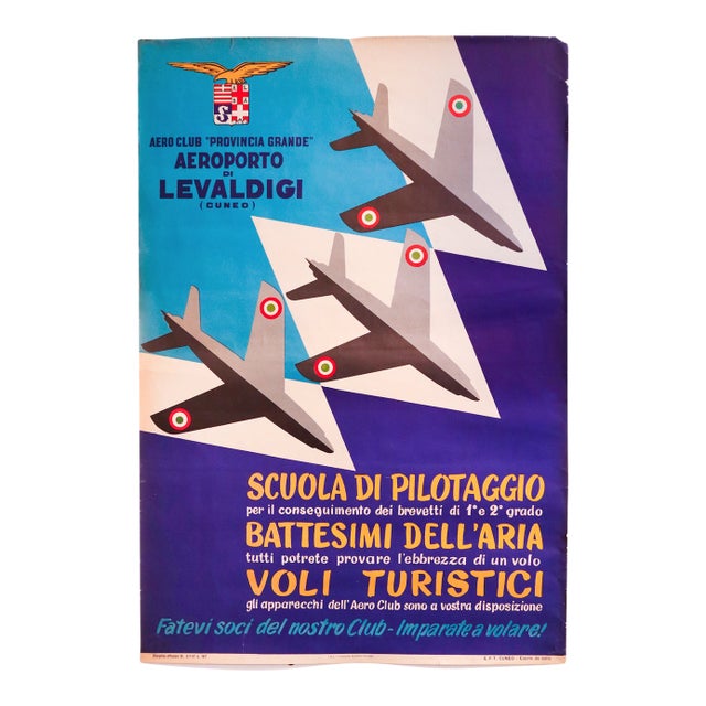 1947 Italian Flight School Poster, Aeroporto Levaldigi For Sale