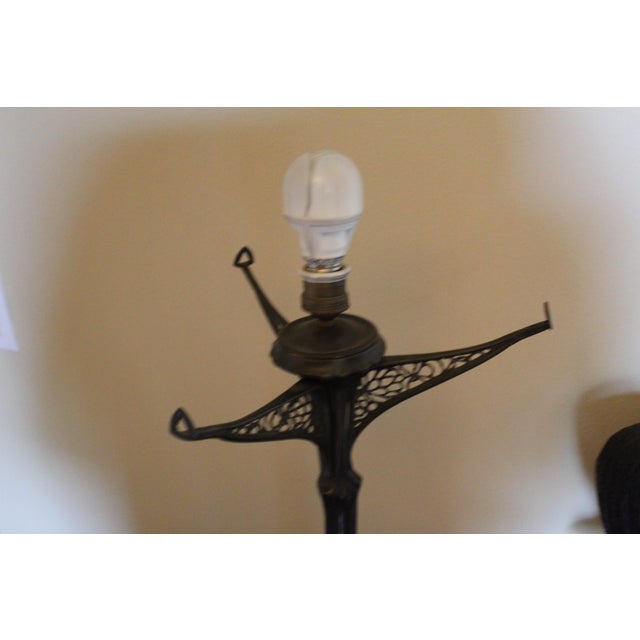 1980s Art Nouveau Lamp Art Glass Shade Bronze Casting after Louis Majorelle For Sale In Los Angeles - Image 6 of 18