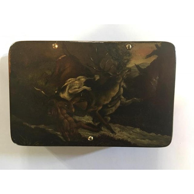 Mid-18th Century Lacquered Wood Boxes with Landscapes and Hunting Scenes, Set of 2 For Sale - Image 13 of 15