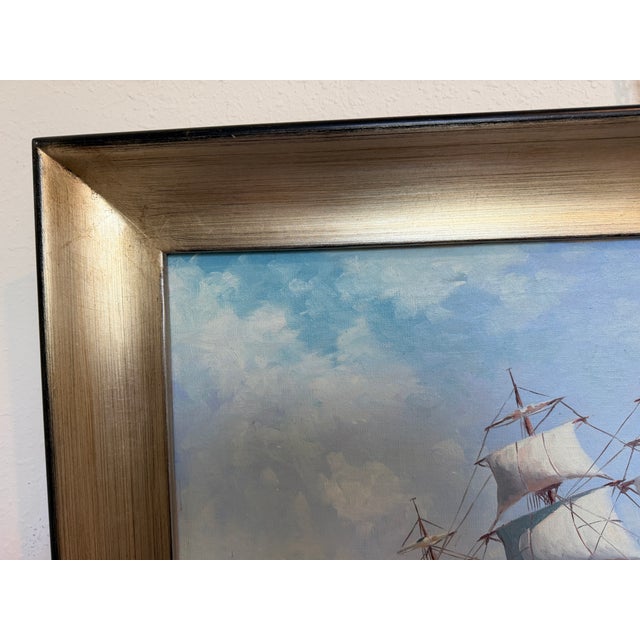 Maritime Oil Painting by Humberto Fernandes (1937-2005), Sailing Ship Seascape For Sale - Image 12 of 13