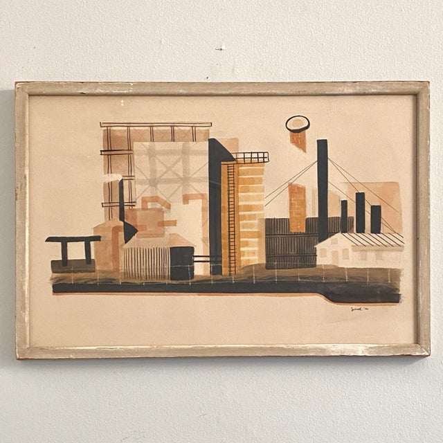 1950s 1950s Leonard Jossel - "Smokestacks' Modernist Urban Landscape, Signed (Watercolor on Paper) For Sale - Image 5 of 5