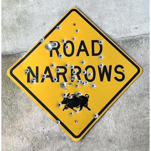 Vintage Original Bullet Road Narrows Sign For Sale - Image 4 of 7